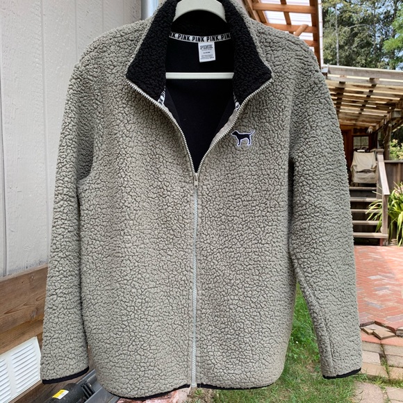 PINK VS grey thick sherpa full zip cozy sweater - Picture 15 of 16